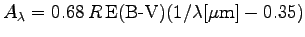 $A_\lambda = 0.68 \, R \, \textrm{E(B-V)} (1/\lambda \mathrm{[\mu m]} - 0.35)$